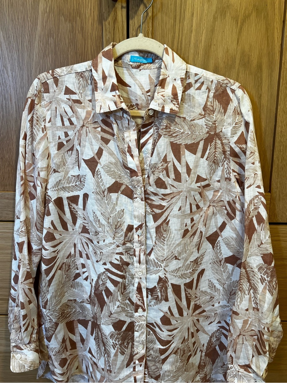 J. McLaughlin Linen Button Long Sleeve Shirt Brown Botanical Print Size Small - Picture 2 of 5